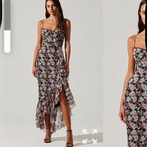 Astr Black and White Asymmetrical Ruffled Midi Dress